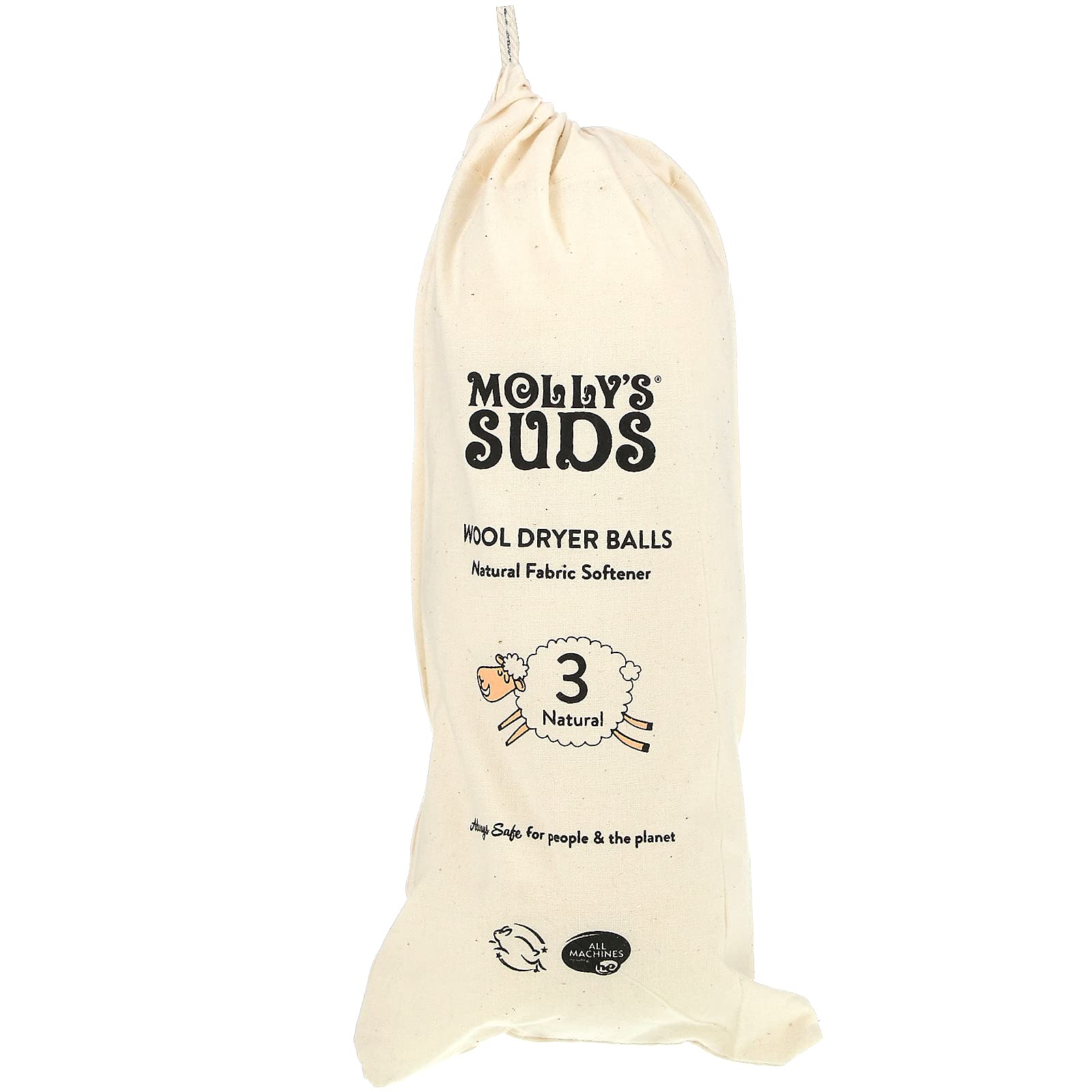 Molly's Suds Wool Dryer Balls (set of 3) - Natural Fabric Softener, Reduce Drying Time, Reusable, Chemical Free, Unscented