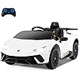 Licensed Lamborghini Huracan Ride on Car by INFANS, 12V Kids Electric Vehicle Battery Powered Toy with Remote Control, LED Lights, Spring Suspension, Bluetooth, MP3, Aged 3-8 Years (White)