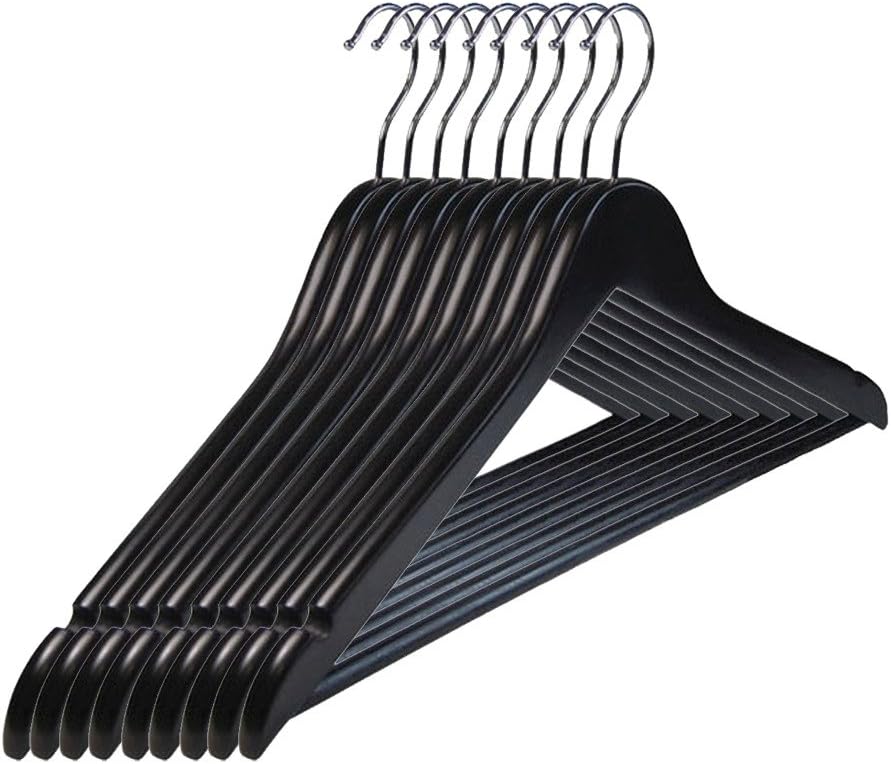 Wooden Clothes / Coat Hangers in Black, White, Pine (100 Pack, Black)