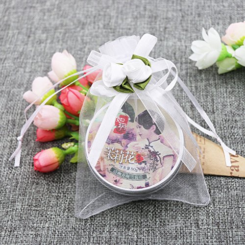 SumDirect 3.9x4.7 Inches Sheer Organza Wedding Favor Gift Bags White Rose Drawstring Pouches, Pack of 50 - Thumbnail 3