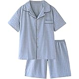 パジャマ レディース メンズ 半袖 ルームウェア 部屋着 ショットパンツ 夏 綿100% チェック柄 かわいい セットアップ 衿付き ポケット付き 薄手 吸汗通気 ペア 女性 男性