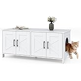 PETSITE Cat Double Litter Box Enclosure, Modern Litter Box TV Stand with Double Rooms, Wooden Litter Box Enclosure for 2 Litt