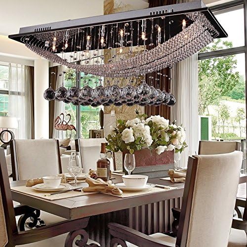 DINGGU Luxuriant Retangle Crystal Pendant Light Flush Mounted Ceiling Crystal Chandelier Light Included 8 LED Pure White LED Bulbs