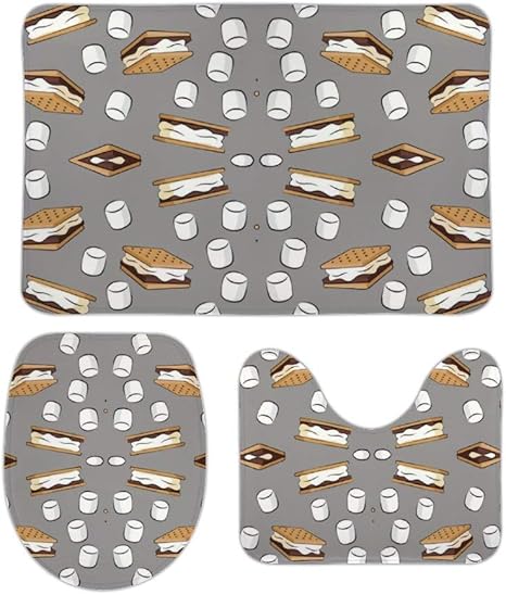 Amazon マシュマロとスモア ダークグレー サンゴベルベットノンスリップ3ピースバスルームカーペットラグ バスルームラグ 輪郭マット トイレカバー トイレマット タンクカバー ホーム キッチン オンライン通販