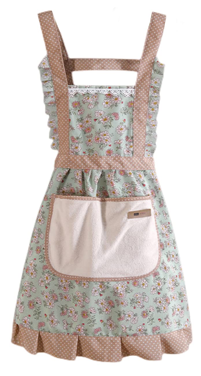 FAIRYGATE Women Cloth Apron with Pockets Adjustable Cooking Aprons Kitchen Bib Apron for Kitchen Cooking Baking Household Cleaning A1516