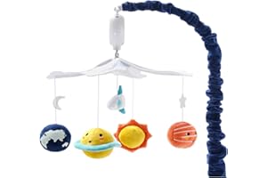 The Peanutshell Crib Mobile for Boys or Girls - White and Dark Blue Musical Baby Crib Mobile with 12 Lullabies, Planets Baby Spectacular Space Nursery Decor