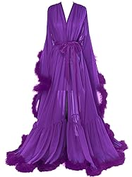 Feather Bridal Robe for Women Long Fur Sheer
