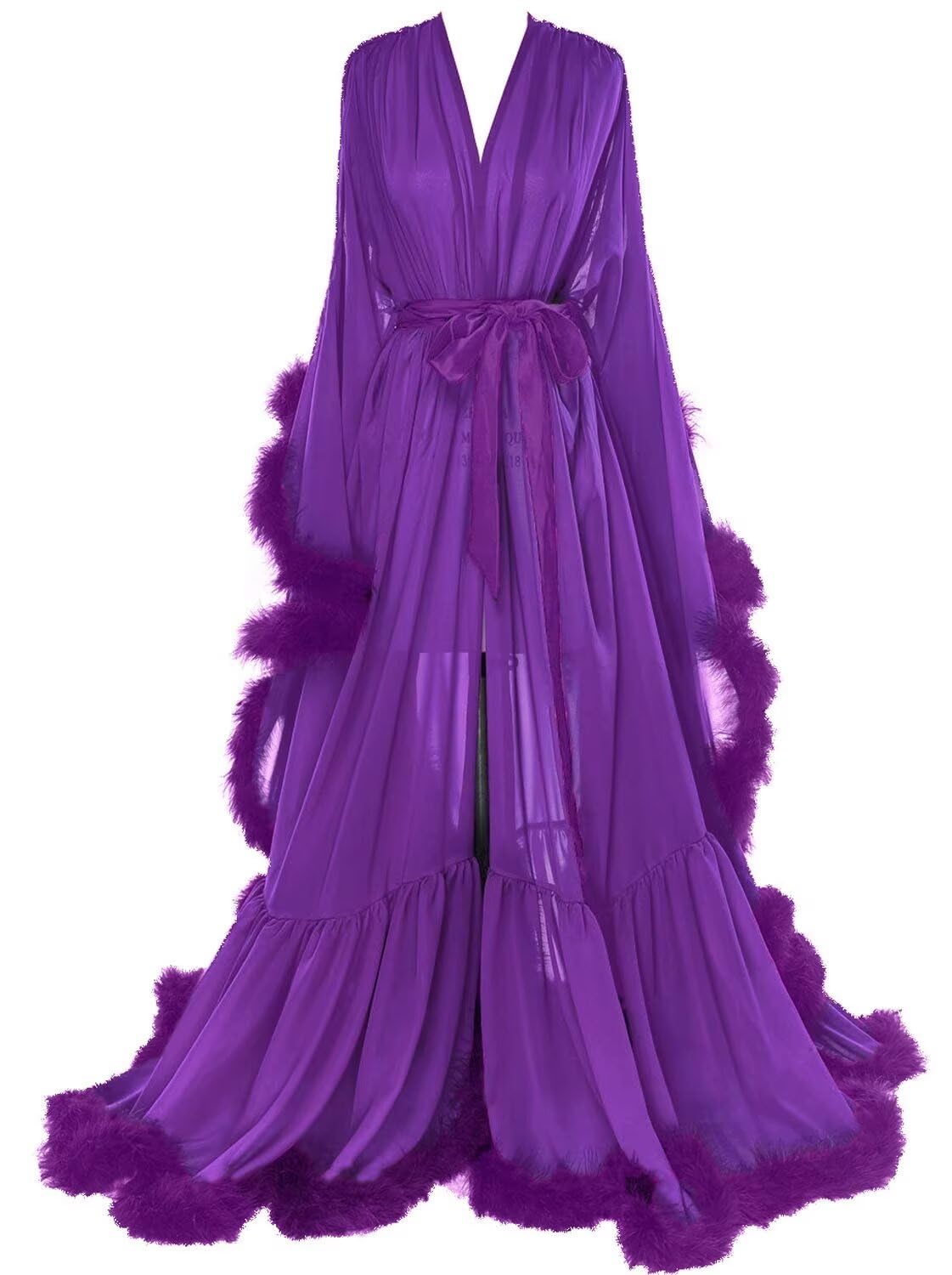 Feather Bridal Robe for Women Long Fur Sheer