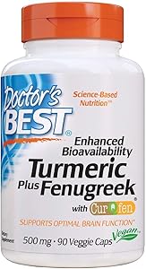 Doctor's Best Enhanced Bioavailability Turmeric-Curcumin Plus Fenugreek (Curqfen), Brain Function, Memory, Stress, Joint & Cardiovascular Functions 90 VC