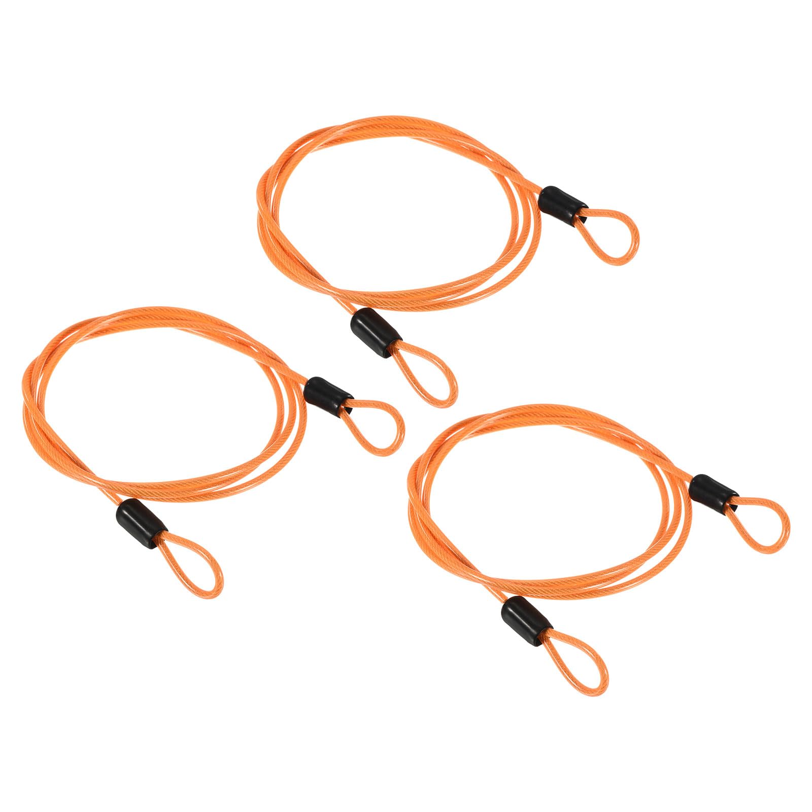 PATIKIL Security Cable 2.5mm x 1m/3.3ft, 3 Pack Coated Luggage Lock Wire Rope with Double Loop, Clear Orange