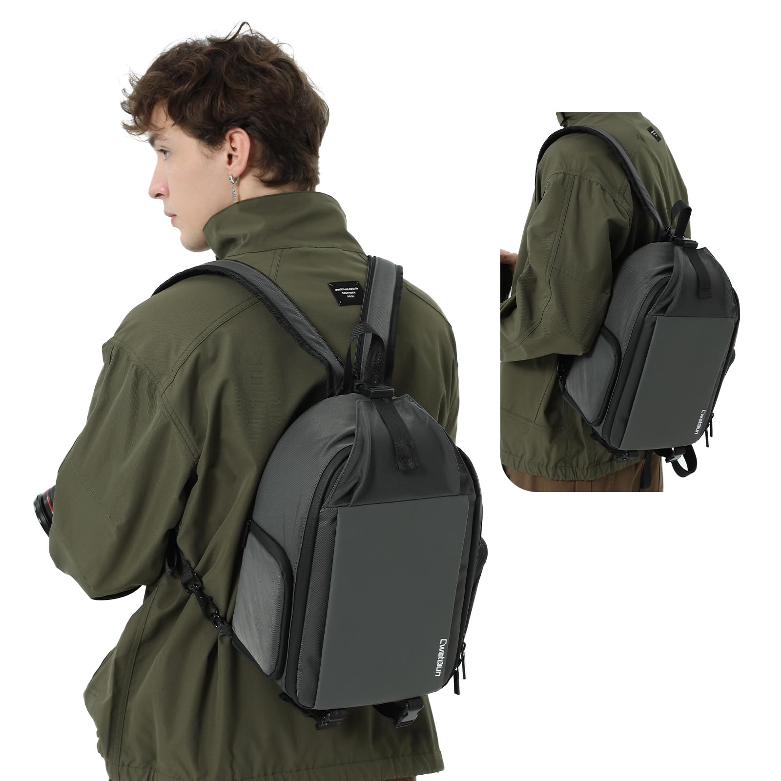 Cwatcun Camera Bag，SLR DSLR Canvas Sling Bag Small Compact Camera Shoulder Bag Crossbody Camera Case photography Purse with Padded Shoulder Strap for Canon Nikon Sony Fuji Mirrorless Cameras