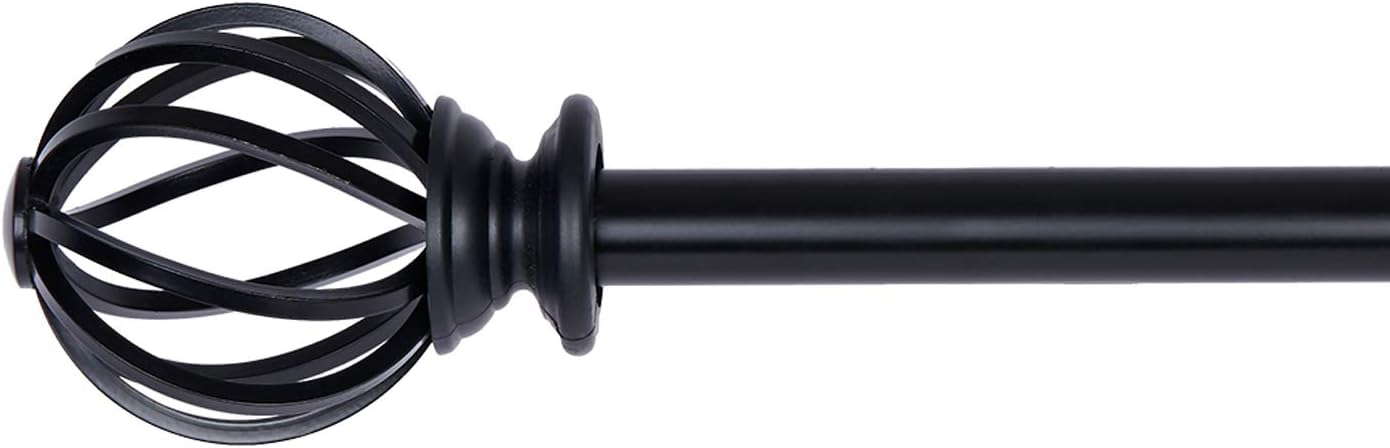 BOOM JOG Window Curtain Rod with Cage Finials, 3/4" Decorative Window Treatment Single Rod Set, 66 to 120", Black: Home & Kitchen