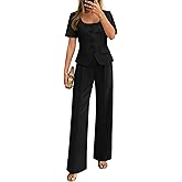 ZESICA Women's Summer Two Pieces Suits Set 2026 Short Sleeve Blazer Wide Leg Pants Business Casual Outfits Sets