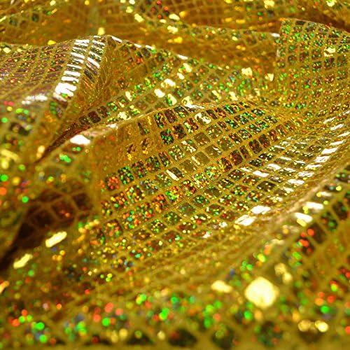 Yellow Square Sequin Hologram Fabric 45 inches wide by the yard
