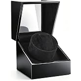 Mineesi Automatic Single Watch Winder Spinner for Rolex and Other Watches | Watch Rotator with Ultra-Quiet Motor,Handcrafted Piano-Finish Wooden Watch Winder Case for Men's and Women's Watches