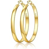 EXGOX 5mm Wide Gold Hoop Earrings for Women,Sterling Silver Hoop Earrings Large Silver Hoop Earrings Hypoallergenic Lightweight 14K Real Gold Plated Big Hoop Earrings for Women 30/40/50/60/70mm