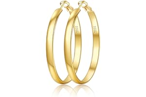 EXGOX 5mm Wide Gold Hoop Earrings for Women,Sterling Silver Hoop Earrings Large Silver Hoop Earrings Hypoallergenic Lightweight 14K Real Gold Plated Big Hoop Earrings for Women 30/40/50/60/70mm