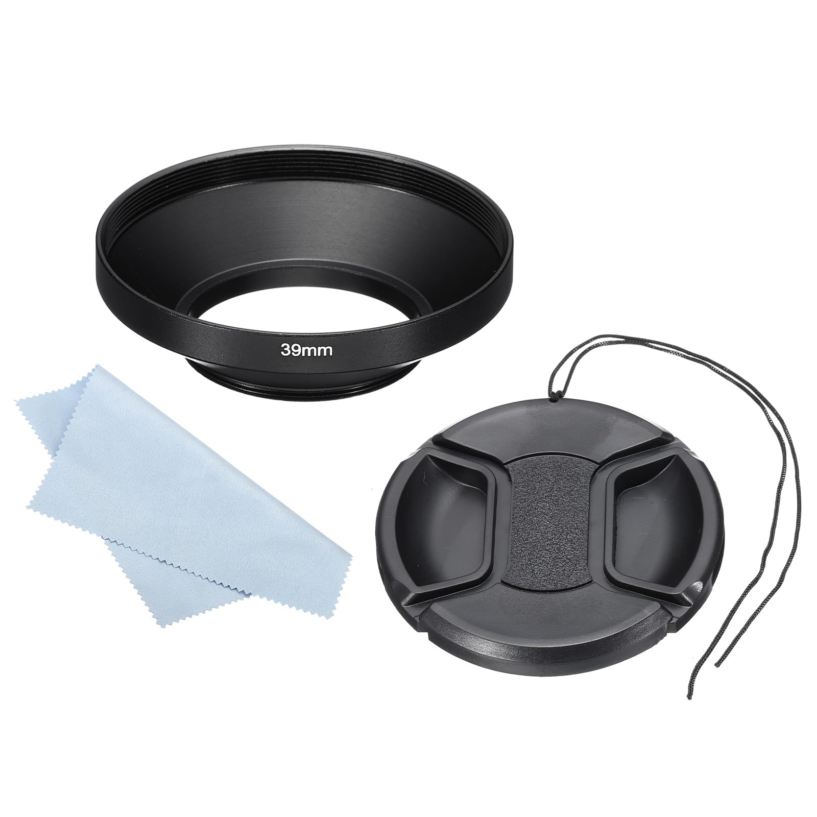 PATIKIL 39mm Lens Hood, Wide Angle Matte Surface Anti-reflective Inside Hood with 62mm Lens Cap and Cleaning Cloth for Camera Lens, Black for Nikon, for Fujifilm, for Pentax, for Leica