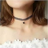 TseanYi Black Tattoo Choker Necklace Star Short Lace Necklaces Chain Stretch Henna Necklace Jewelry for Women