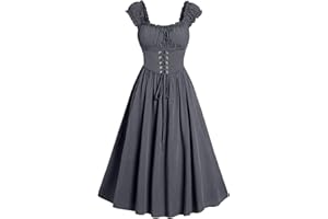 MAMIDAY Medieval Renaissance Costumes Dress for Women Ruffle Strap Cottagecore Dress Lace Up Halloween Dress with Corset