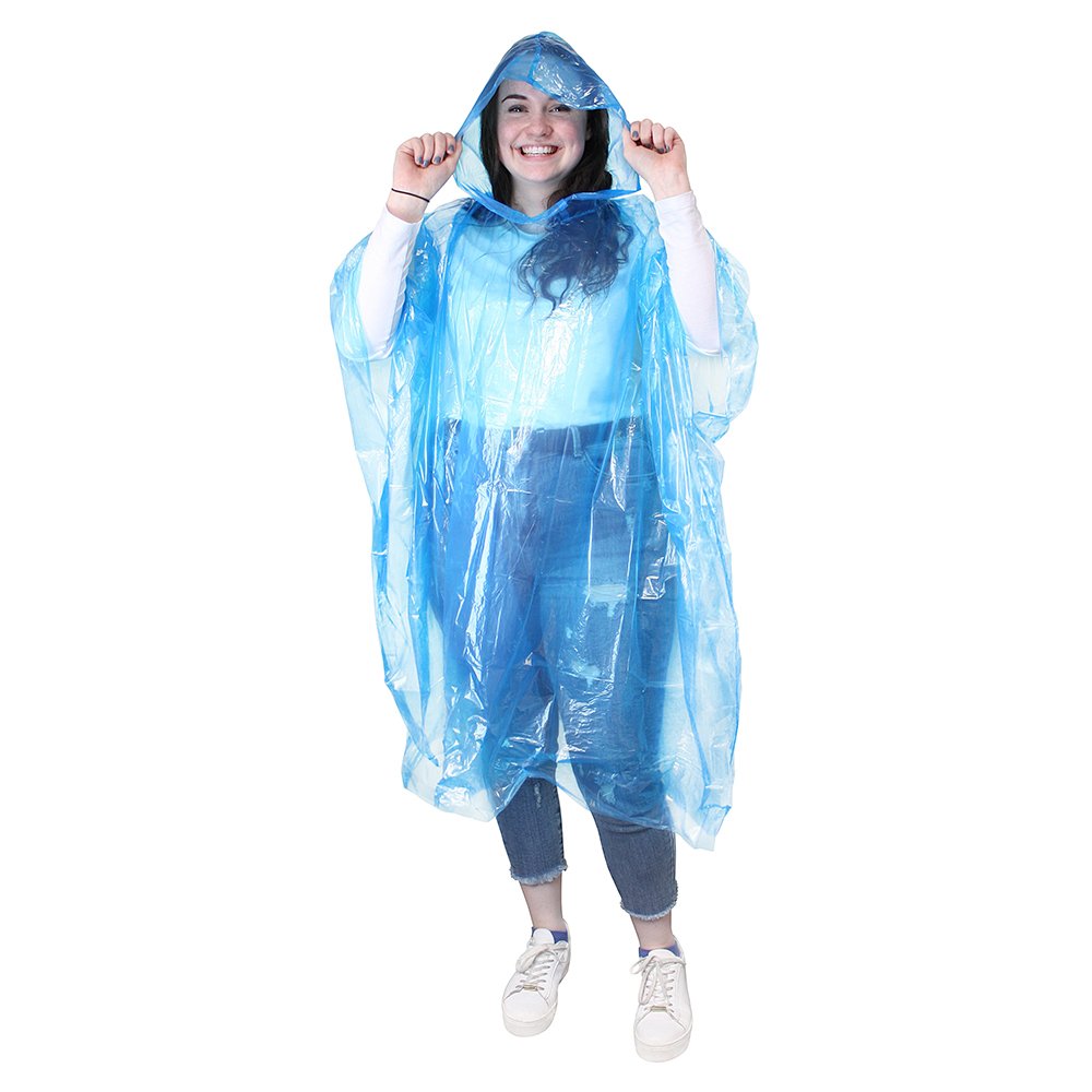 eBuyGB Pack of 5 Unisex Adult Emergency Waterproof Rain Ponchos with Hoods - Festivals Theme Parks (Blue)