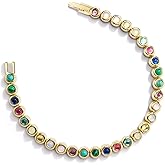 Pearich 14K Gold Tennis Bracelet For Women, 3MM Turquoise&CZ Gemstone Bezel Tennis Bracelet, Gold Bracelets for Women, 6/6.75/7.15 Inch