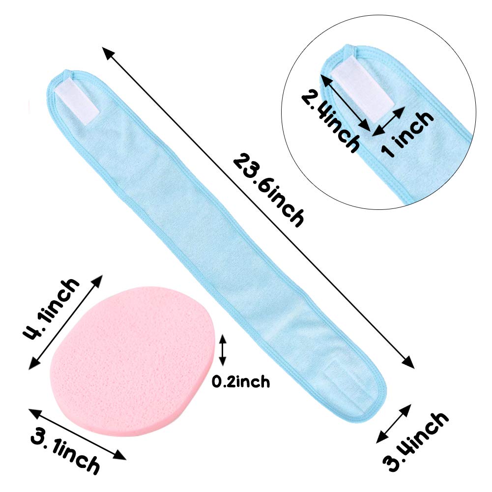 Shindel Spa Facial Headband, 6PCS Make Up Wrap Head Terry Cloth Winter Headband Adjustable Towel, with 3PCS Facial Sponges, Esthetician Supplies