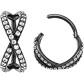 365 Sleepers 316L Surgical Steel Hypoallergenic 16G Double Twist Gem Septum Jewelry Hinged Segment Ring Body Piercing Hoop Lip Rings Helix Cartilage Rook Sleeper Earrings 8mm – 10mm