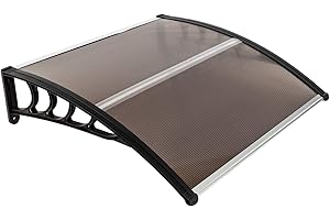 Flandre Patio Door Window Awning Canopy, Polycarbonate Cover Front Door Outdoor Patio Awning Canopy UV Rain Snow Protection Hollow Sheet (40 x 40, Brown CanopyBlack Bracket)
