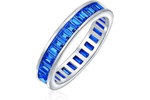 BLING JEWELRY AAA Cubic Zirconia Jewel Multi Color Simulated Gemstone Channel Set Rectangle Emerald Cut Baguette CZ Eternity Ring Anniversary Wedding Band For Women .925 Sterling Silver 4MM Stackable Rings