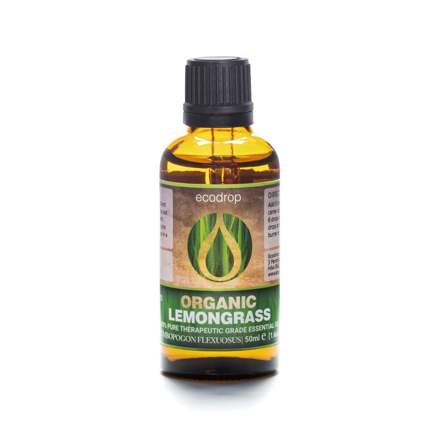 Ecodrop Pure Lemongrass Essential Oil - 50ml Bottle | 100% Natural Indian Cymbopogon Flexuous Oil | Aromatherapy Massage, Diffuser & Bath Oil for Clear Skin, Stress & Sleep | Organic โ image 1