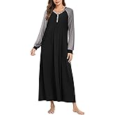 Ekouaer Nightgown Long Sleeve for Women Sleepwear V Neck Loungewear Button Full Length Nightshirt