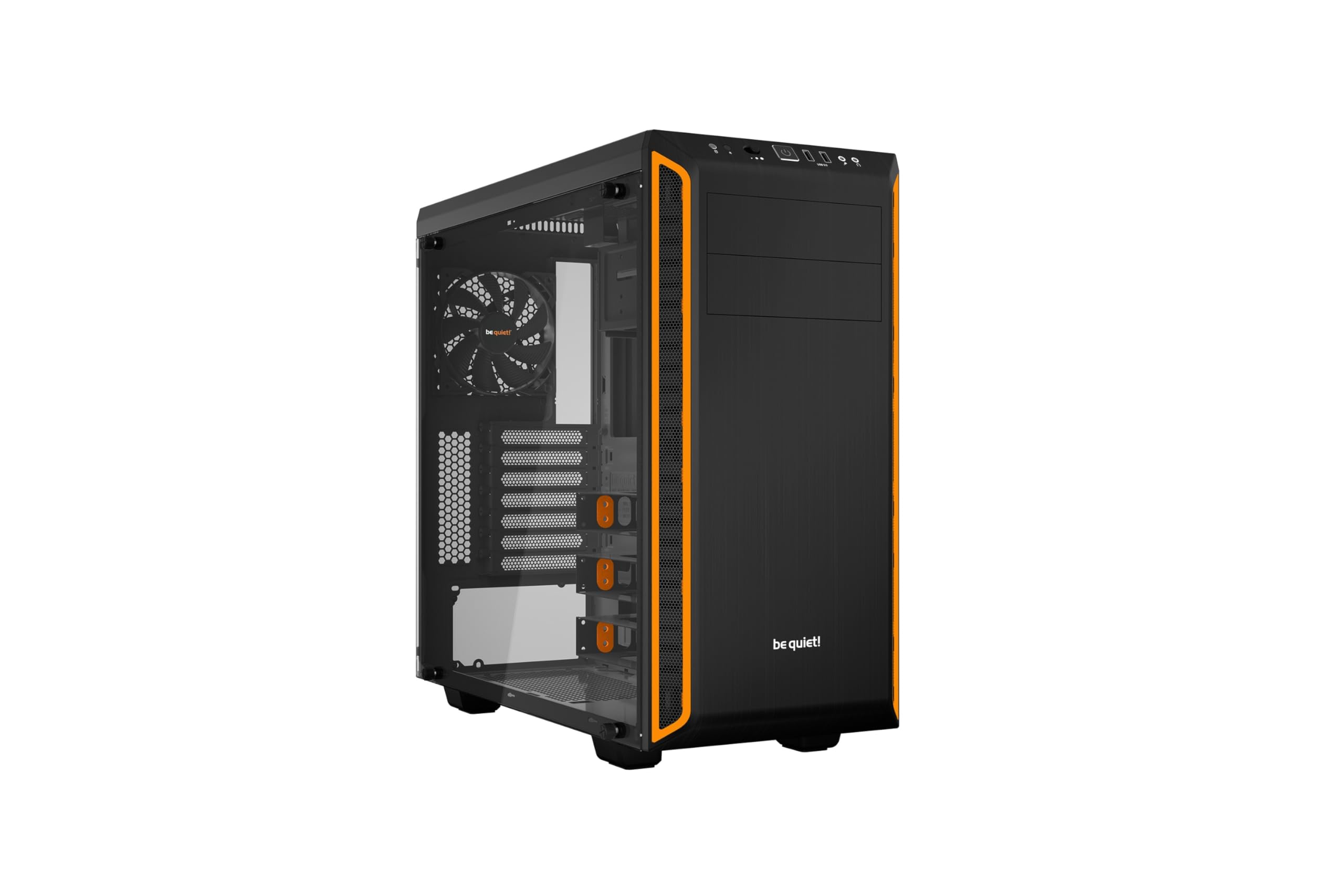 be quiet! Pure Base 600 Window Orange PC Case, 2x Pure Wings 2 Fans, Radiators up to 360 mm, 3-Step Fan Controller, Tempered Glass Side Window