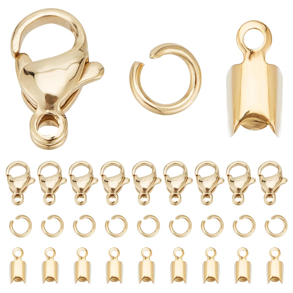 Beebeecraft 1 Box Jewelry Making Accessories Kit 18K Gold Plated 80Pcs Snap on Bails 80Pcs Open Jump Rings and 24K Gold Plated 40Pcs Lobster Claw Clasps for Jewellery Making Supplies