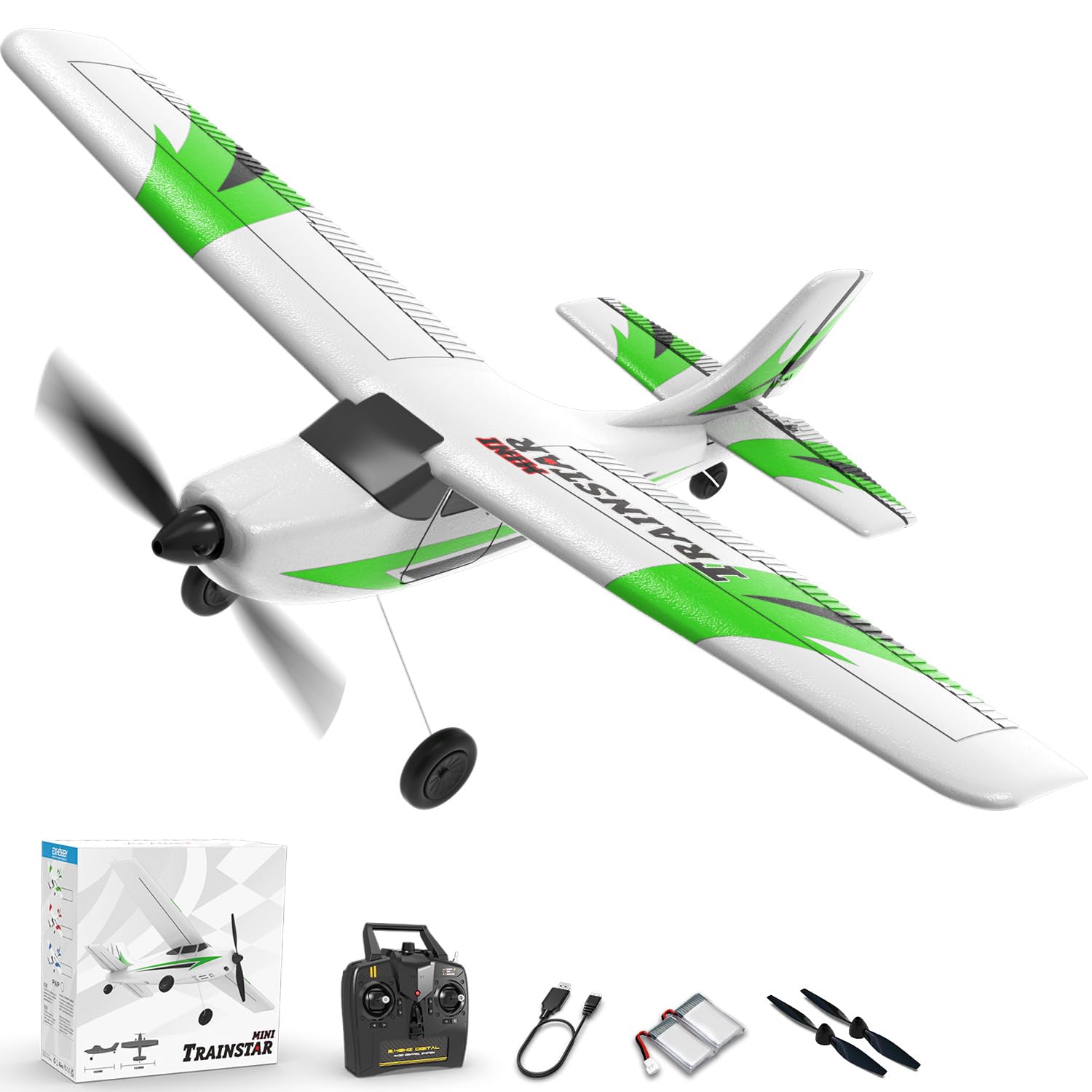 Photo 1 of VOLANTEXRC RC Plane Trainer 3CH Remote Control Airplane with Prop Saver, 6-Axis Gyro Stabilizer & 3 Modes to Fly, Hobby Radio Controlled Aircraft RTF for Beginners, Adults, Boys and Kids (400mm,Green)