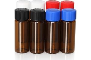SZONEE 8 Pcs 20ml Glass Vials with Screw Caps, 4 Colors Caps, Amber Glass Vials, Leak-Proof Glass Bottle