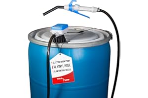 TERA PUMP - Electric Powered 55 Gallon Drum Barrel Pump | Quick Stop Flow Control Nozzle, 9.8-ft XL Heavy-Duty Vinyl Hose, 39" Flexible Intake Hose, for DEF, Antifreeze, Washer Fluid (2.4GPM)