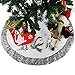 WEWILL 36'' Luxury Snowman Christmas Tree Skirt Silvery White Embroidered Snowflake with Satin Border Xmas Mat Party Supplies Decorations