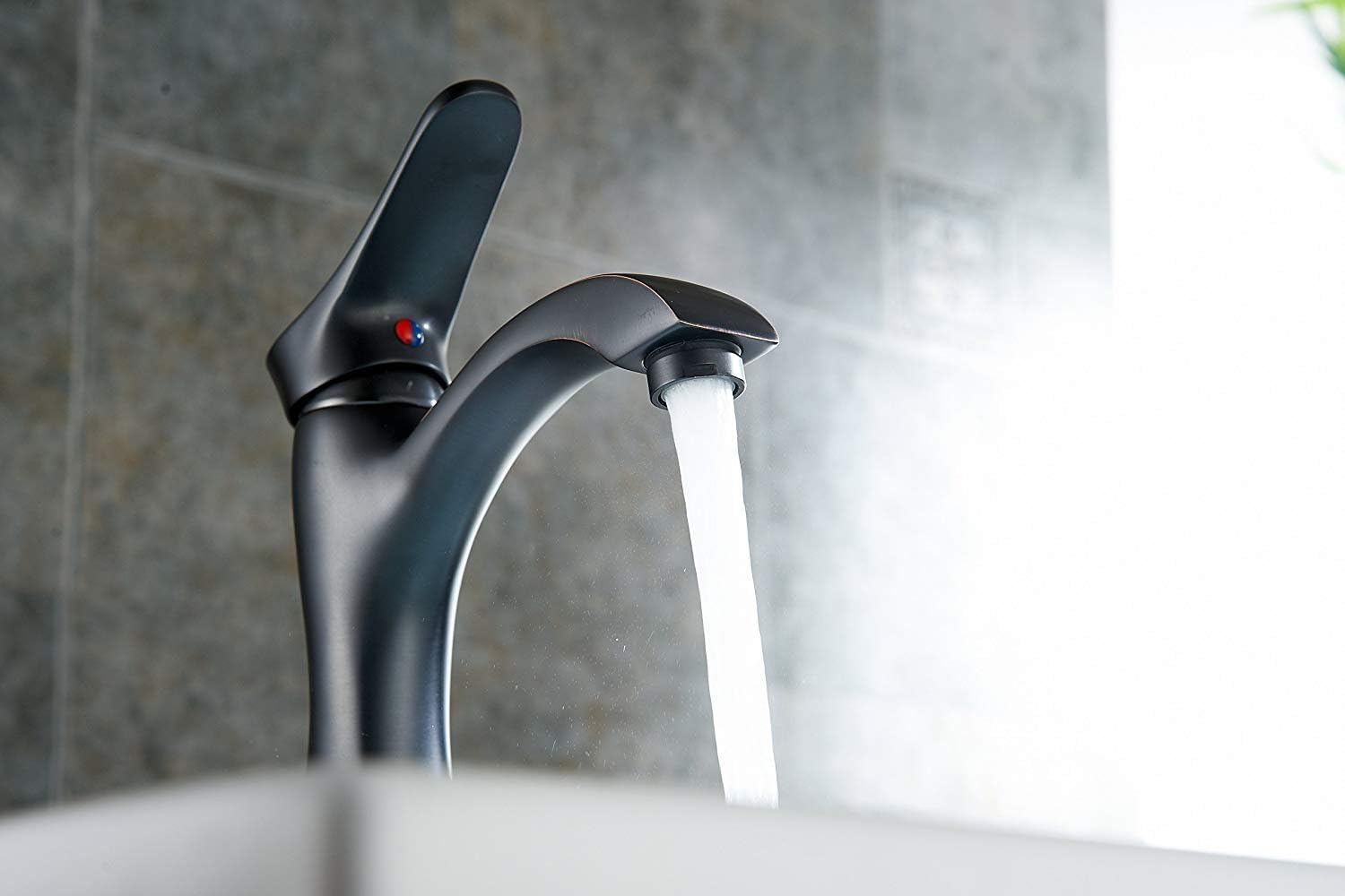 BWE Bathroom Sink Faucet with Supply Line Oil Rubbed Bronze Single Handle One Hole Lavatory Faucets Basin Mixer Tap - - 