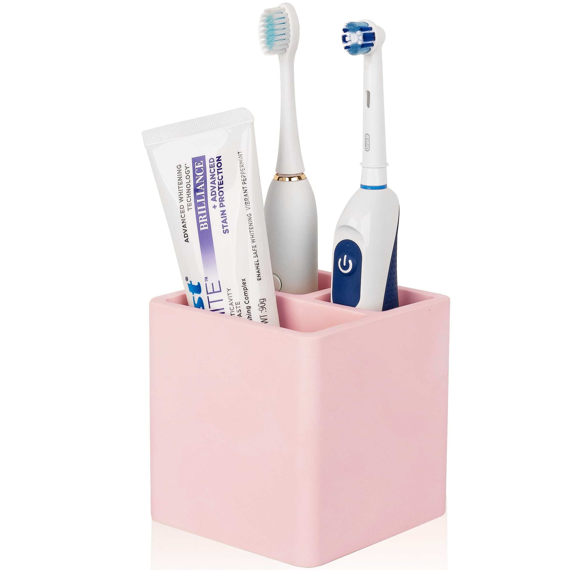 Photo 1 of Diatomite Toothbrush Holders for Bathrooms, Electric Toothbrush and Toothpaste Holder 3 Slots Tooth Brush Organizer for Bathroom Countertop, Shower, Vanity - Blush Pink