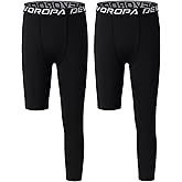 DEVOROPA Youth Boys One Leg Compression Pants for Basketball 3/4 Leggings Sports Tights Kids Athletic Soccer Base Layer