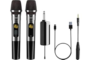 OHAYO Wireless Microphone, Rechargeable Wireless Dual UHF Microphone, Metal Wireless Mic Set with Case,Handheld Cordless Dynamic Microphones for Singing, Karaoke, Church, DJ, 66ft Range