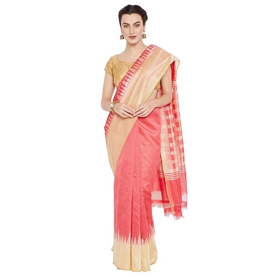 Tussar silk cotton blend -Hand weaved Silk Saree with Blouse Piece PRTUSA0008