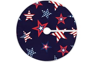 SUABO American Flag with Stars 48 Inch Christmas Tree Skirt, Soft Xmas Tree Mat for Party Decoration Holiday Decor Christmas Decorations Indoor Outdoor