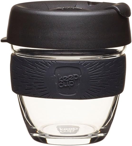 KeepCup Brew, Reusable Coffee Cup - Tempered Glass and Splashproof Sipper, S 8oz/227ml - Black, Black / Black, 8 fl oz