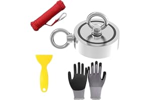 AplysiaTech 831 LBS Double Sided Magnet Fishing Kit 3.7 inch Diameter Neodymium Rare Earth Magnet with Lifting Eye-Bolt, Super Strong Round Magnet for Retrieving Items in Lake, Beach, Lawn
