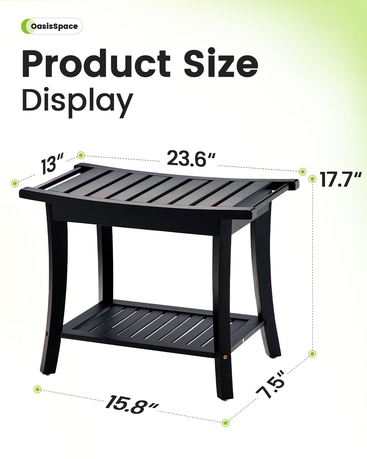 OasisSpace Bamboo Shower Bench with Storage Shelf, 24