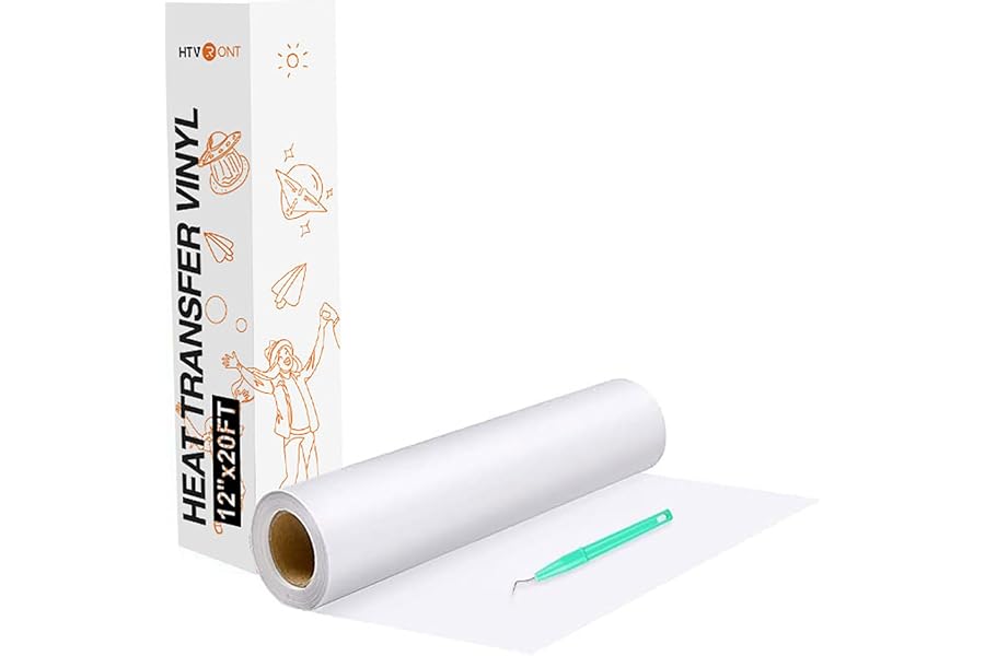 HTVRONT Heat Transfer Vinyl White HTV Rolls, 12" x 20ft | White Iron on Vinyl for All Cutting Machines, HTV Vinyl for Shirts, White Heat Transfer Vinyl for Heat Transfer Design