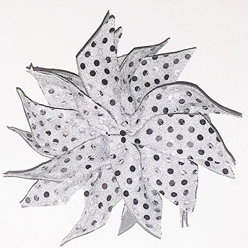 Pom Scrunchie Metallic Silver Sequin Hair Bow, Made in the USA, White Pony Band