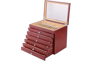 Wooden Pen Display Box - Large Organizer Case with Drawer & Glass Window, 7 Layers, 78 Slots for Pen Collection, Ideal for Me